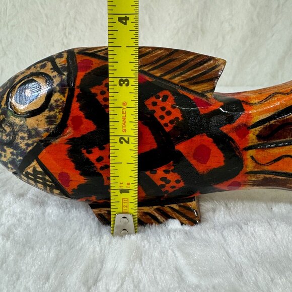 Hand-Carved Wooden Fish Sculpture Quirky Painted Tropical Decor Piece Folk Art - Picture 8 of 9